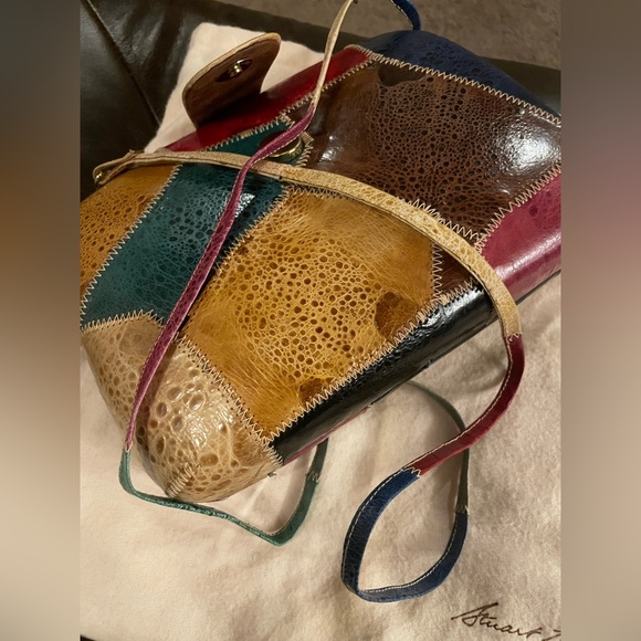 Vintage STUART KERN Exotic Leather Patchwork Crossbody Clutch - Hand-Stitched - Picture 8 of 10